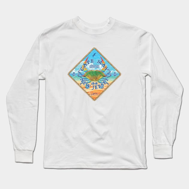 Cape May, New Jersey, Blue Crab on Beach Long Sleeve T-Shirt by jcombs